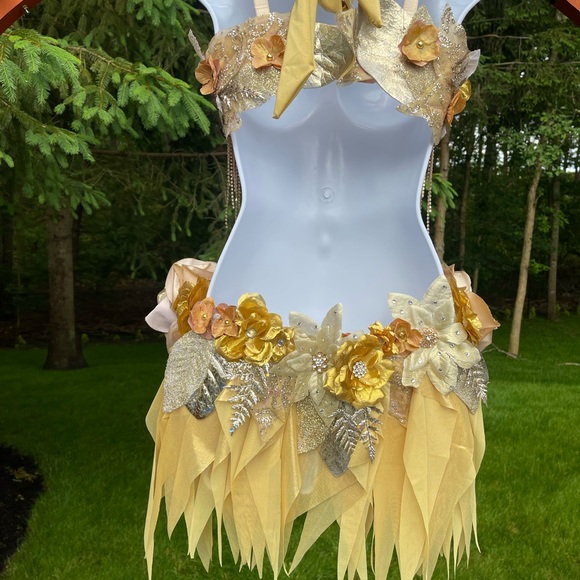 Dripping in Gold Golden Diamond Spring Fairy Goddess Monokini Dress Costume - Picture 7 of 7